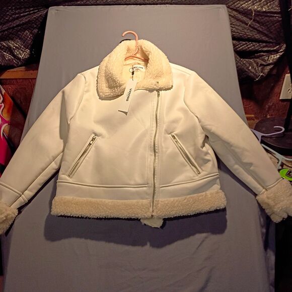 Vigoss Jackets & Blazers - Vigoss Women's White Faux Leather Moto Full Zip Lined Jacket Zipper Pockets L